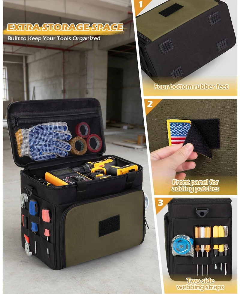 Xdovet 2 Layers Tool Bag With Window Removable Cases Heavy Duty Tote Molle Webbing Detachable Shoulder