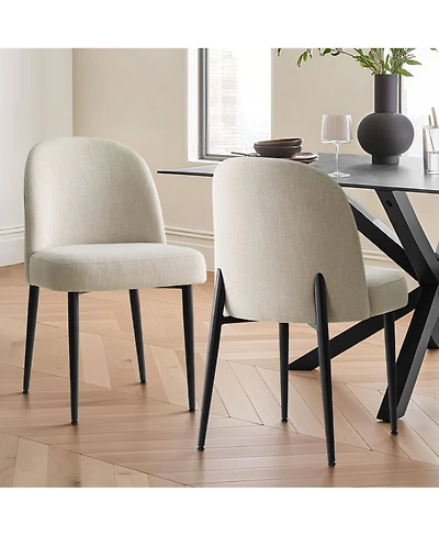 Maison Boucle Modern Upholstered Dining Chair, Kitchen Linen-Blend Upholstery, Comfy Curved Back, Thick Seat Cushion, Metal Legs