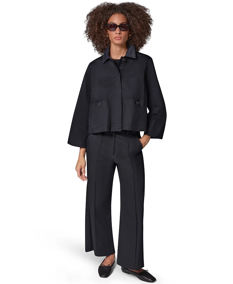 Donna Karan Weekend Women's Twill Bell-Sleeve Trapeze with Denim Collar Jacket