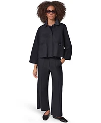 Donna Karan Weekend Women's Twill Bell-Sleeve Trapeze with Denim Collar Jacket