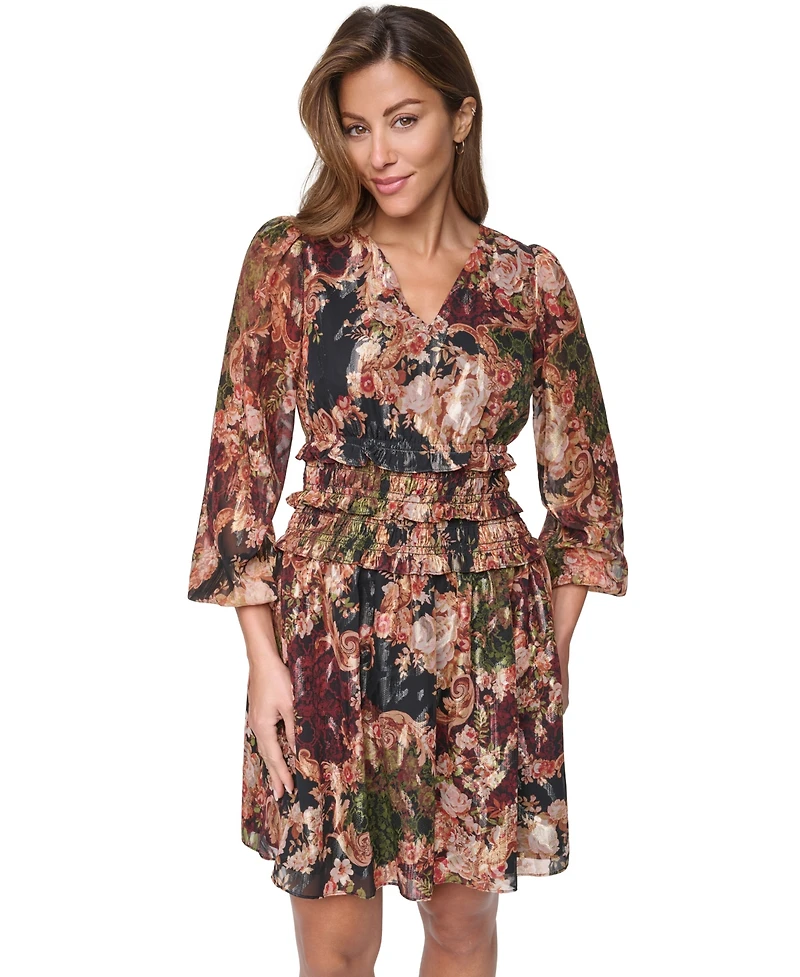 Eliza J Women's V-Neck Balloon Sleeve Smocked Fit & Flare Dress