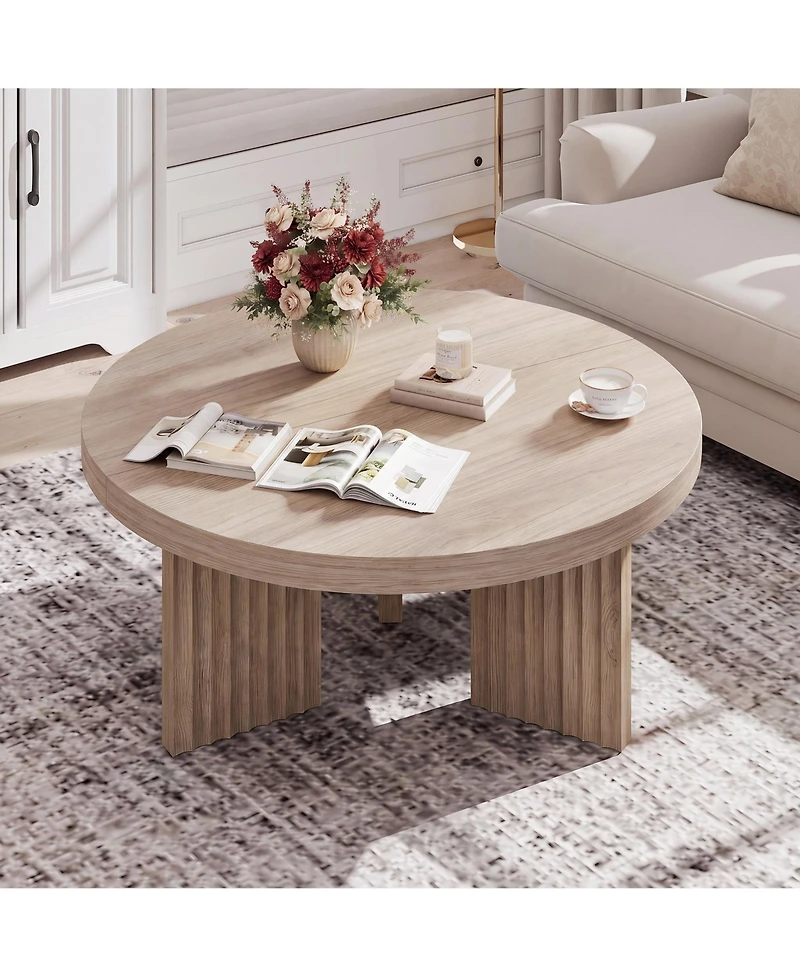 Gaomon 33.5" Round Coffee Table, Circle Center Table with Fluted Legs and 1.3" Thick Top, Accent Sofa Tables for Living Room, Bedroom, Easy Assembly