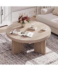 Gaomon 33.5" Round Coffee Table, Circle Center Table with Fluted Legs and 1.3" Thick Top, Accent Sofa Tables for Living Room, Bedroom, Easy Assembly