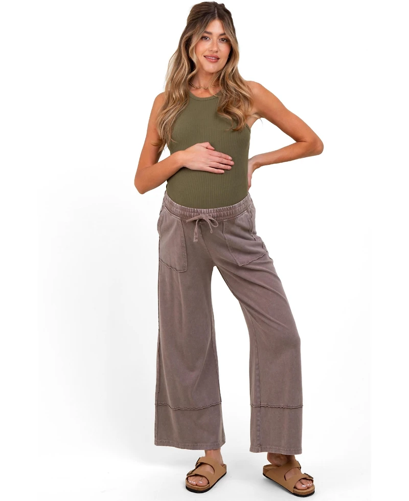Pinkblush Women's Mocha Mineral Wash Wide Leg Ankle Pants