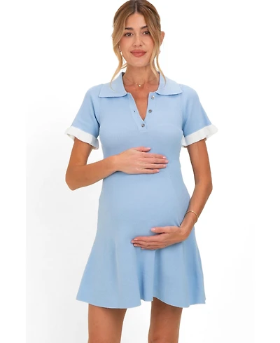 Pinkblush Women's Pink Knit Ruffle Sleeve Mini Polo Dress