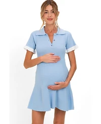 Pinkblush Women's Pink Knit Ruffle Sleeve Mini Polo Dress