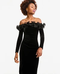 Xscape Women's Off-the-Shoulder Velvet Ruffled Gown