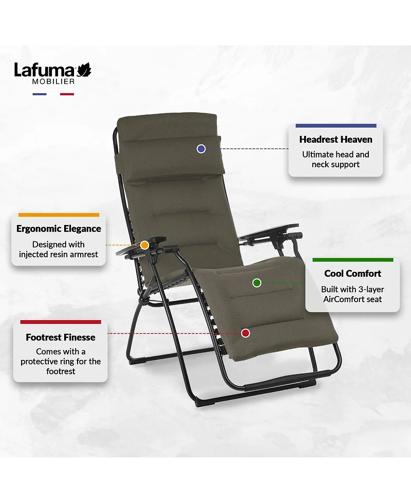 Lafuma Futura Air Comfort Zero Gravity Indoor Outdoor Recliner Chair, Taupe