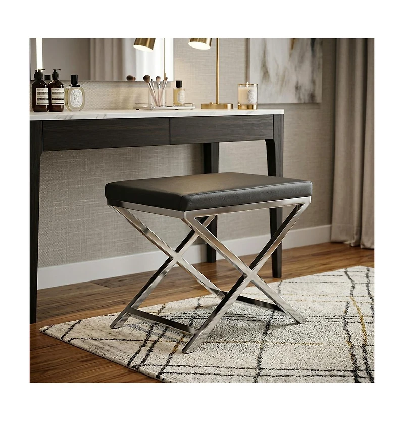 HomeRoots 21" Faux Leather Vanity Chair