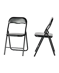 HomeRoots Set of Two Faux Leather and Steel Folding Chairs
