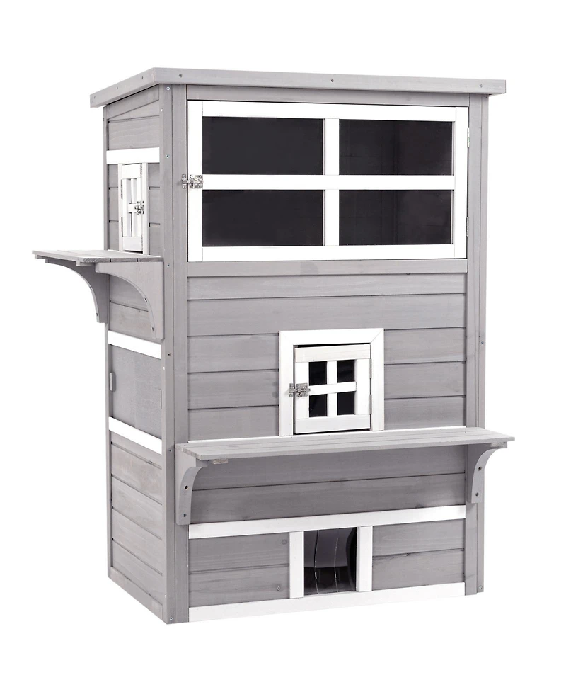 Ruie Outdoor Cat House 3-Tier Kitty Shelter with 5 Escape Doors