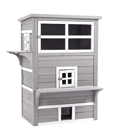 Ruie Outdoor Cat House 3-Tier Kitty Shelter with 5 Escape Doors