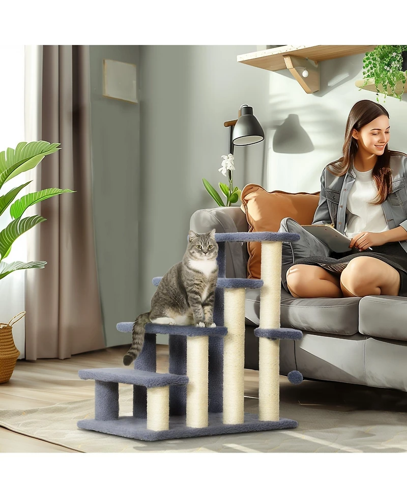 Ruie 4-Level Cat Steps with Sisal Scratching Posts for High Beds