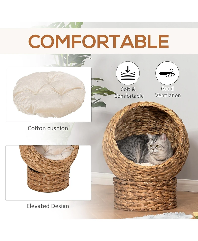 Ruie 20 in Braided Banana Leaf Elevated Cat Bed Basket with Cushion