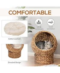 Ruie 20 in Braided Banana Leaf Elevated Cat Bed Basket with Cushion