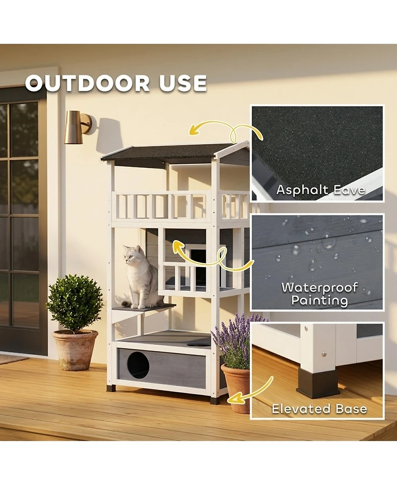 Ruie Wooden Outdoor Cat House Feral Shelter Condo with Asphalt Roof