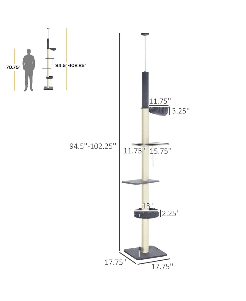 Ruie Floor to Ceiling 5-Tier Cat Tree Tower with Hammock and Cozy Bed