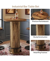 Yiortwo Round Bar Table Set with 2 Matching Bar Stools Rustic Wood and Metal Bistro Pub Furniture