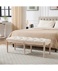 Clihome 47.2 Inch Vintage Tufted Bench, Linen Upholstered End of Bed Bench Entryway Shoe Bench