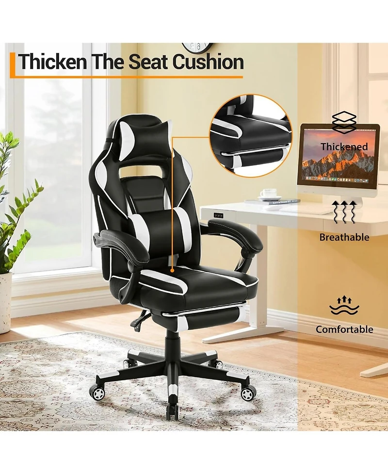 homfan Ergonomic High Back Gaming Chair for Adults, Pu Leather Adjustable Height Lumbar Support, 360degree(s) Swivel and Retractable Footrest