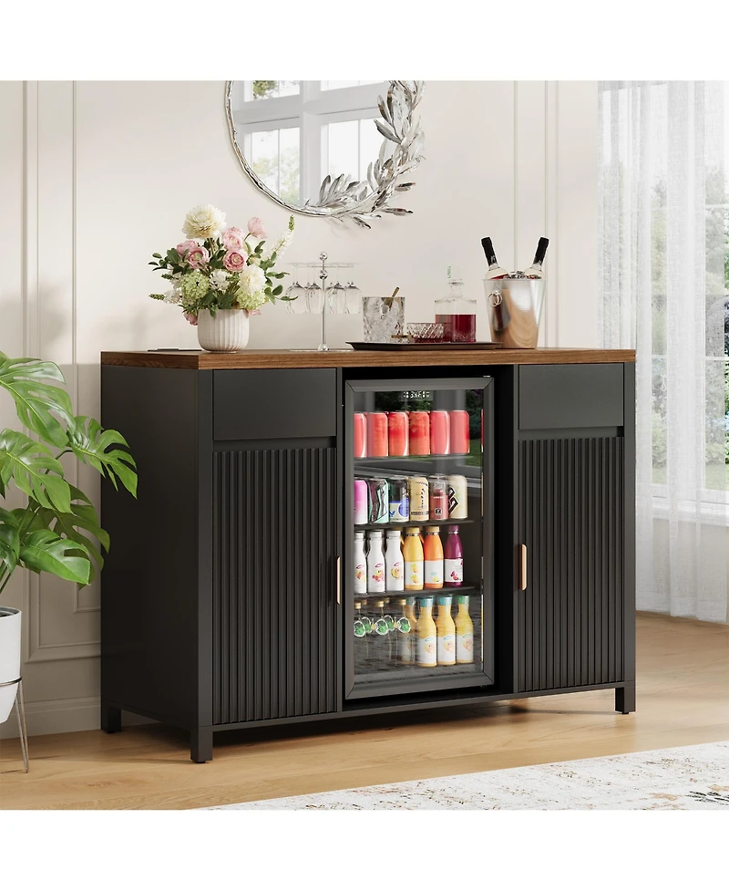 homfan 53" Coffee Bar Cabinet with Fridge Space Charging Station, Wine Rack and Fluted Liquor Cabinet for Dining Room and Kitchen