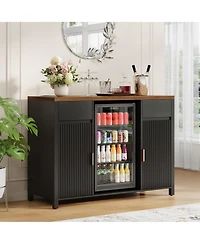 homfan 53" Coffee Bar Cabinet with Fridge Space Charging Station, Wine Rack and Fluted Liquor Cabinet for Dining Room and Kitchen