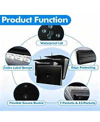 Danrong Expanding File Folders 13 Pockets Organizer Accordion Holder Elastic Buckles Closure A4 Paper Document Home School Office