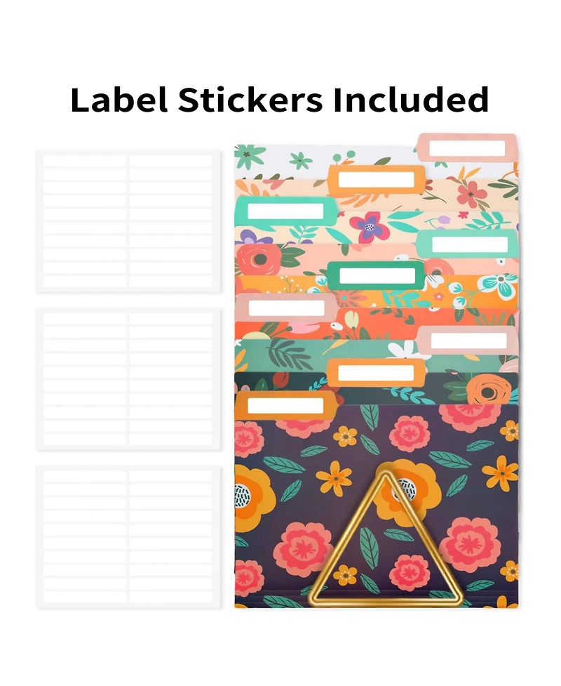 Danrong Decorative Plastic File Folders Letter Size 9 Styles Floral Patterns Expandable Waterproof Office School Supplies
