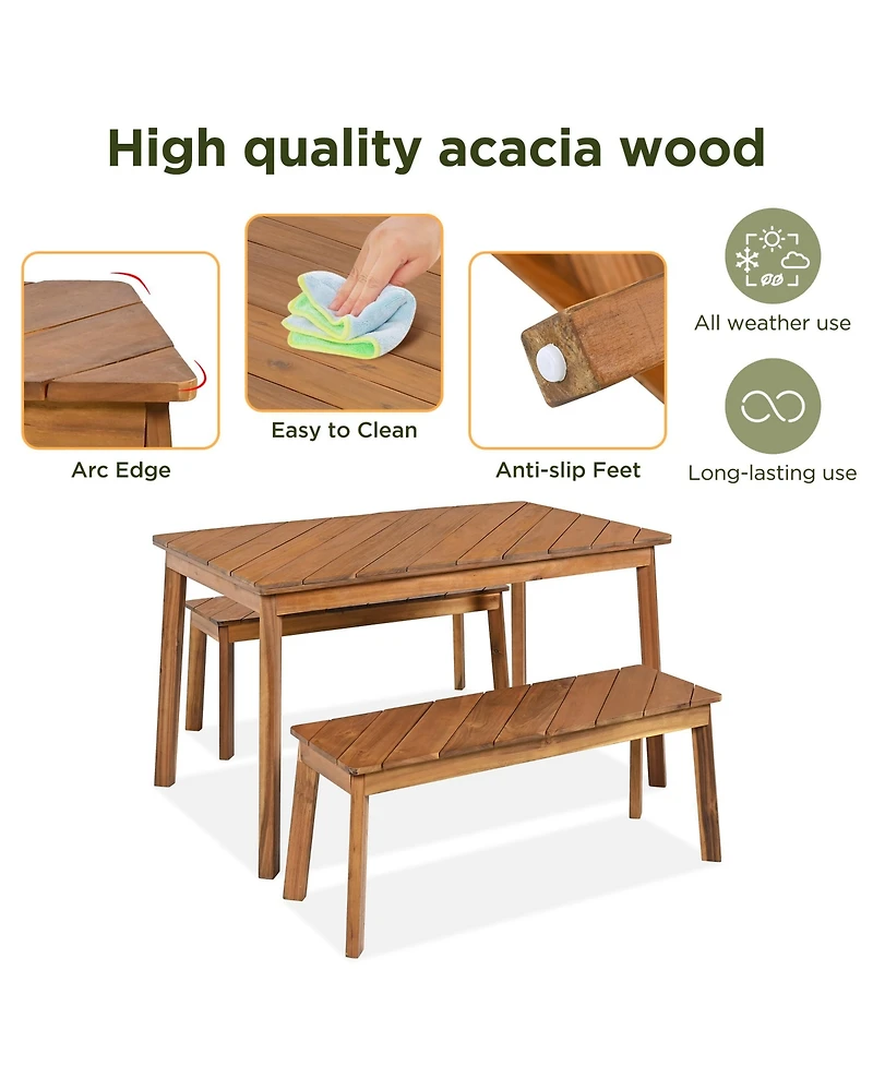Clihome 3 Pieces Acacia Wood Table Bench Dining Set