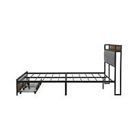 Lucky One Queen Size Platform Bed Frame with Upholstered Headboard, Led Lights, Usb Outlets, 2 Storage Drawers, No Box Spring Needed