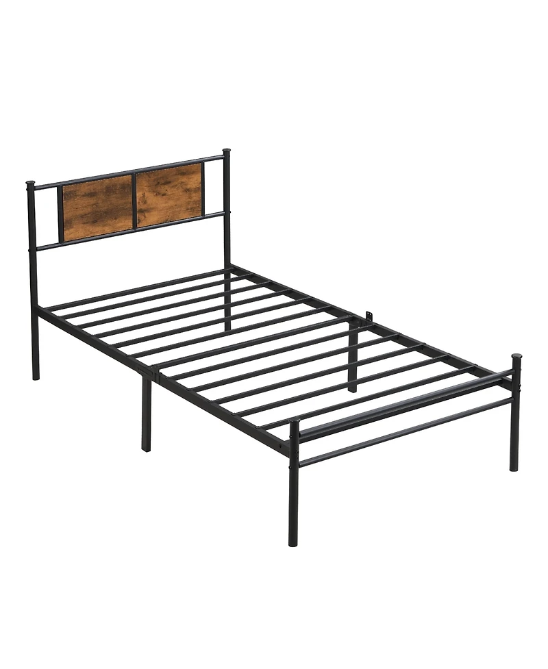 Lucky One Twin Xl Size Metal Bed Frame with Wood Panel Headboard, Steel Structure, No Box Spring Needed, Under-Bed Storage