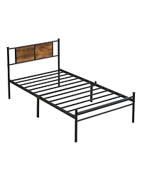Lucky One Twin Xl Size Metal Bed Frame with Wood Panel Headboard, Steel Structure, No Box Spring Needed, Under-Bed Storage
