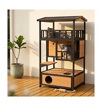 Ruie Wooden Outdoor Cat House Feral Cat Shelter with Asphalt Roof