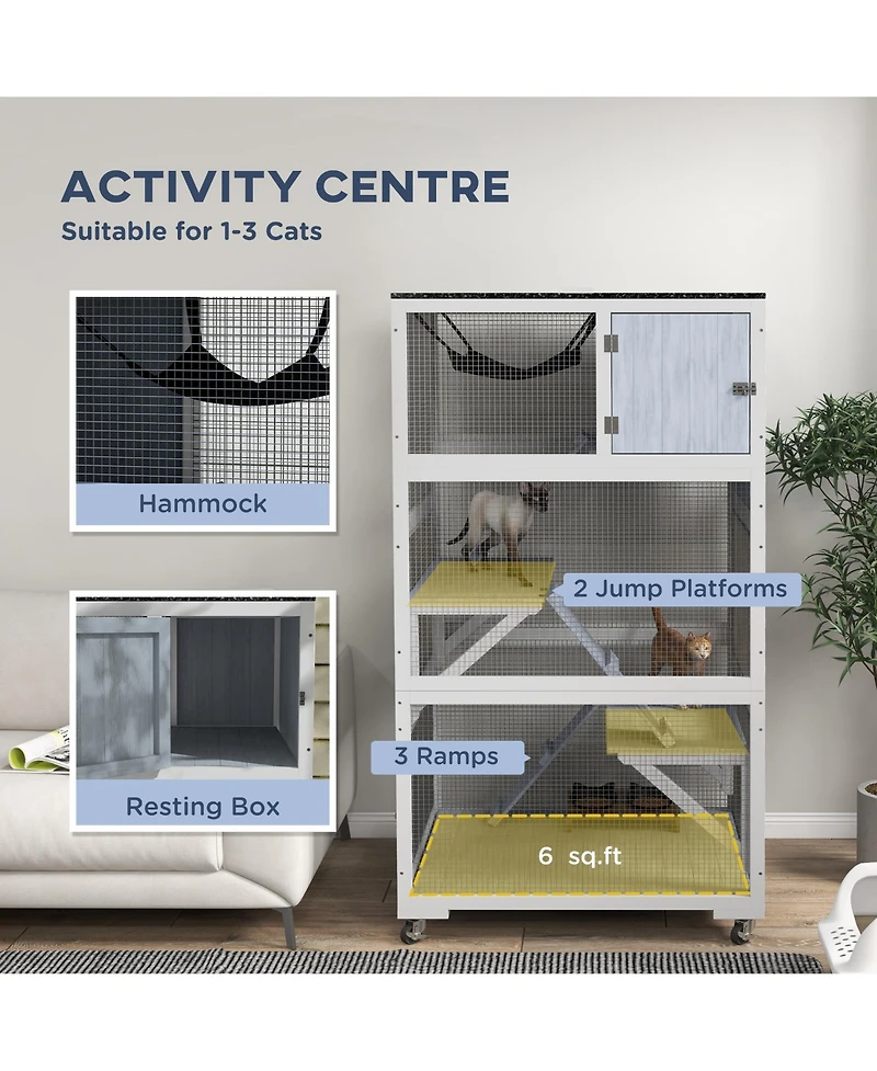 Ruie Outdoor Catio Cat Enclosure on Wheels with Hammock and Platforms