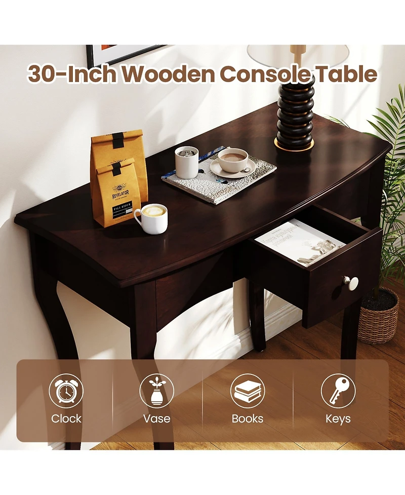 Sugift 34 in. Traditional Console Table with Storage Drawer and Solid Wood Curved Legs