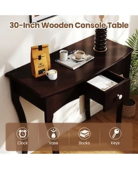 Sugift 34 in. Traditional Console Table with Storage Drawer and Solid Wood Curved Legs