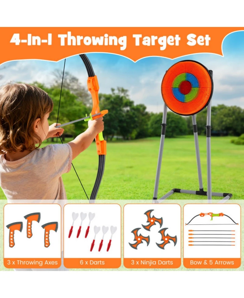 Sugift 4-in-1 Axe Throwing Game Set with Bristle Target, 27.5" x 19.5" x 55", Ages 8+