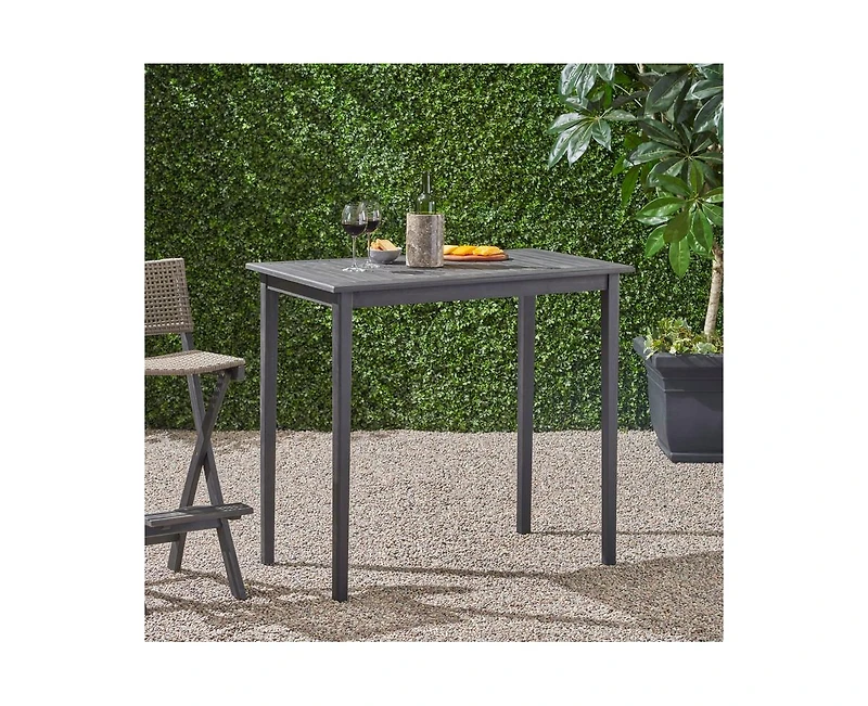 sumyeg Outdoor Minimalist Acacia Wood Rectangle Bar Table with Teak Finish