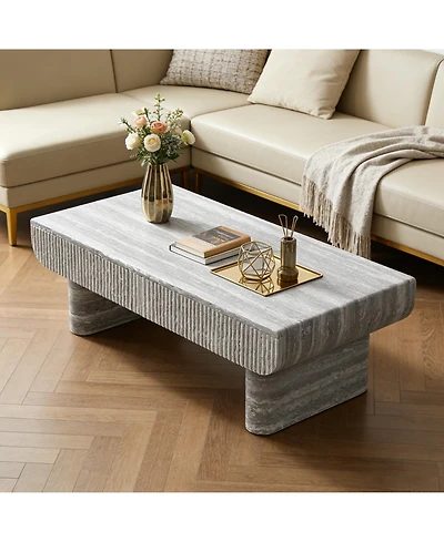 Clihome Mdf Coffee Table Accent Table, Modern Rectangular Cocktail Table with Drawer
