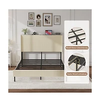 Lucky One Full Size Metal Platform Bed Frame with Storage Headboard, Usb Charging, Heavy Duty Metal Slats, No Box Spring Needed