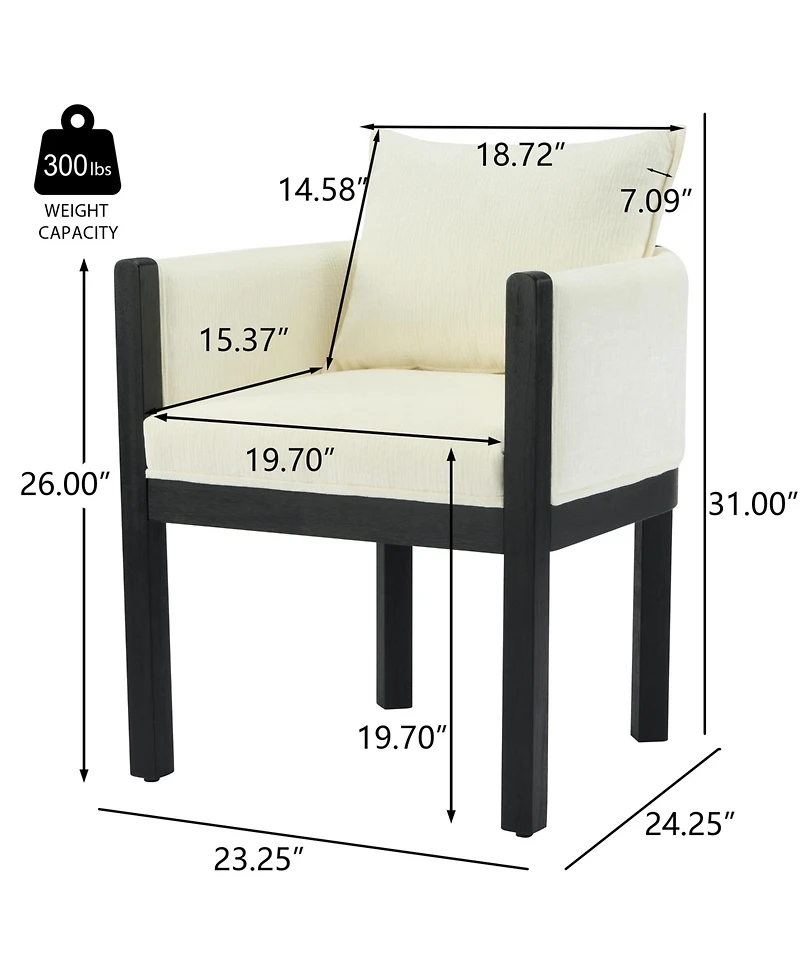 Boyel Living 2-Piece Linen Dining Armchairs, Natural Rubberwood Legs, Modern Farmhouse Kitchen Chairs