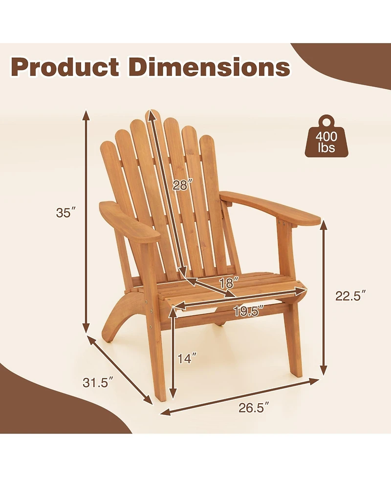 Gymax Adirondack Chair with Slatted Backrest and Seat Built-in Armrests for Backyard