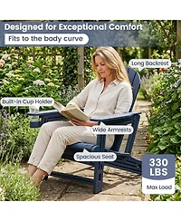 Gymax Adirondack Chair Hdpe All-Weather Fire Pit Chair with Cup Holder and Wooden Texture
