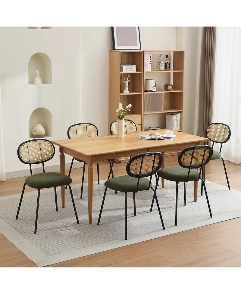 homfan Mid-Century Velvet Dining Chairs with Rattan Back and Metal Legs, Set of 2