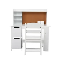 homfan Kids Study Desk and Chair Set with Bookshelf, Bulletin Board and Cabinets Wooden Vanity for Boys and Girls Ages 3-8 for Bedroom or Playroom