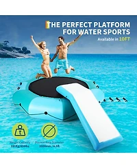 homfan Inflatable Water Trampoline, 10 Foot Floating Water Trampoline with 4 Step Rope Ladder and Anchor Bags for Lake Pool or Ocean