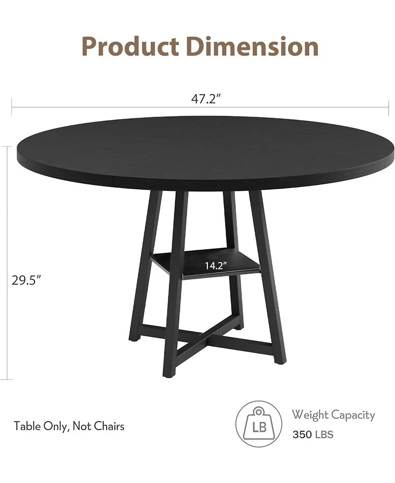 homfan 47-Inch Round Dining Table for 4-6 with Storage Shelf, Mdf Top and Metal Legs