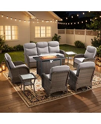 Pocassy 8 Piece Outdoor Furniture Set with 6-inch Cushions, Wicker Conversation Swivel Rocker Chairs and Ottomans, High Back