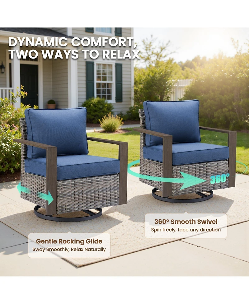 Pocassy Outdoor Patio Wicker Swivel Chairs Outside Rattan Rocker Glider Chair Rocking Armchairs for Front Porch Balcony Backyard
