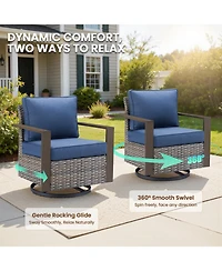 Pocassy Outdoor Patio Wicker Swivel Chairs Outside Rattan Rocker Glider Chair Rocking Armchairs for Front Porch Balcony Backyard